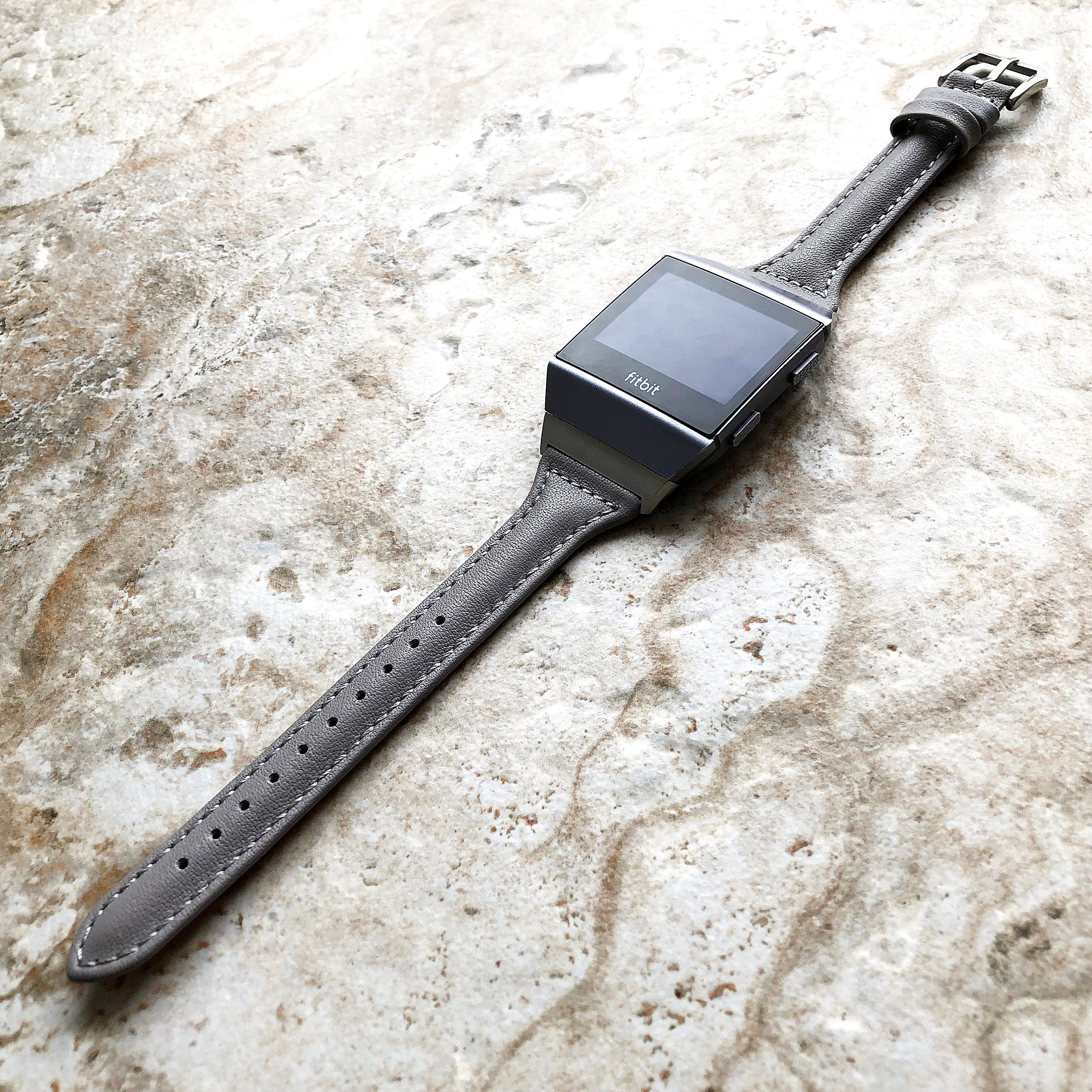 Fitbit Ionic Gray Color Slim Elegant Soft Leather Band Strap Bracelet for Smartwatch Quick Release Adapters in Silver Rose Gold Black